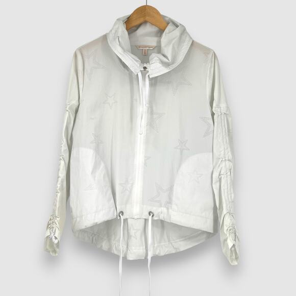 Nanette Lepore White Star Print Mesh Windbreaker Jacket Size Small - Picture 1 of 6